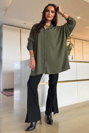 Stella Micro Stud Oversized Shirt Khaki